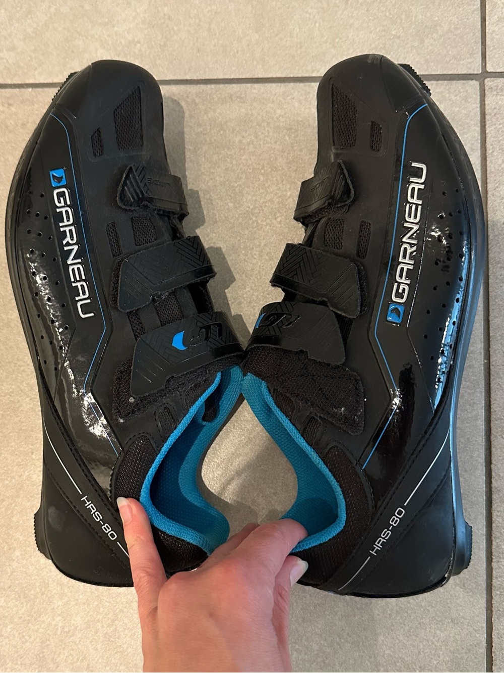 Garneau HRS-80 Women’s Black and Blue Cycling Biking Shoes with Velcro Straps